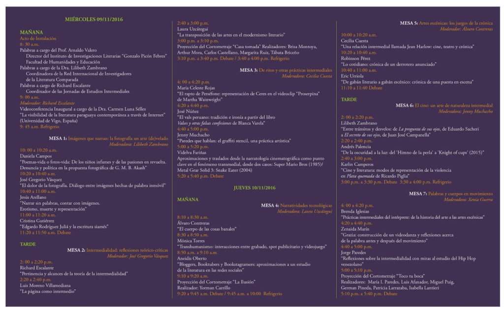 Programa I Jornadas de Estudios Intermediales 2